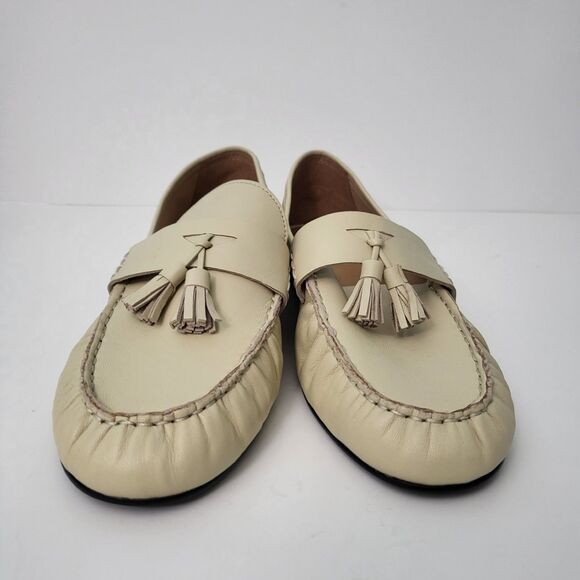 NWT MANGO Leather Moccasins Womens 9 EU 40 Beige Tassels Loafers MNG - Picture 3 of 9